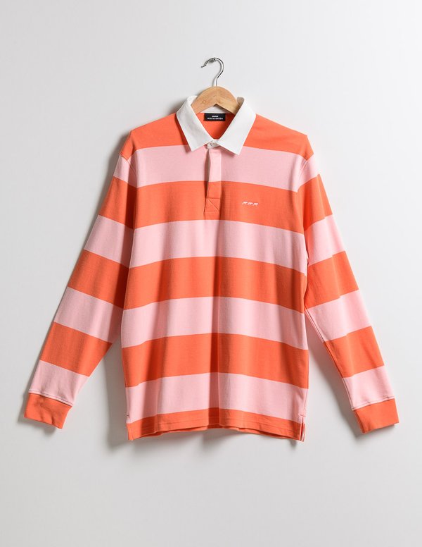 Sweat rayé col polo style rugby en coton orange