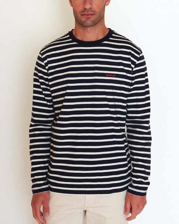 T-shirt manches longues esprit marinière broderie trois vaches bleu T-shirt manches longues esprit marinière broderie trois vaches bleu