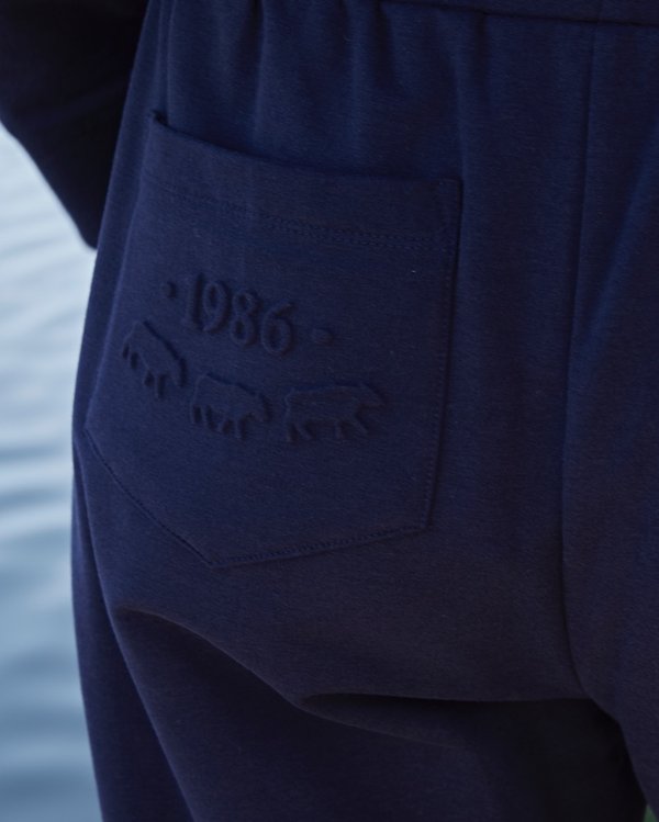 Pantalon 7/8 molletonné uni taille élastique bleu