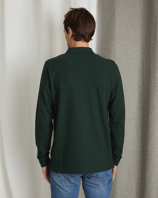 Polo regular fit Robin uni à manches longues vert Polo regular fit Robin uni à manches longues vert
