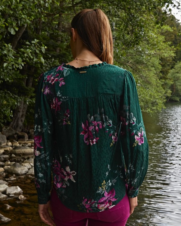 Chemisier manches longues imprimé fleuri en jacquard viscose vert Chemisier manches longues imprimé fleuri en jacquard viscose vert