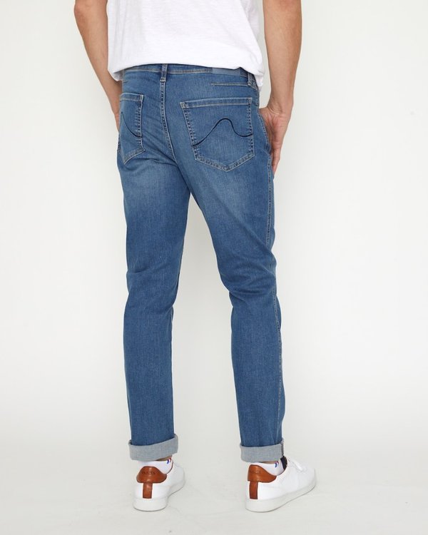 Jean coupe dad uni en coton bleu Jean coupe dad uni en coton bleu