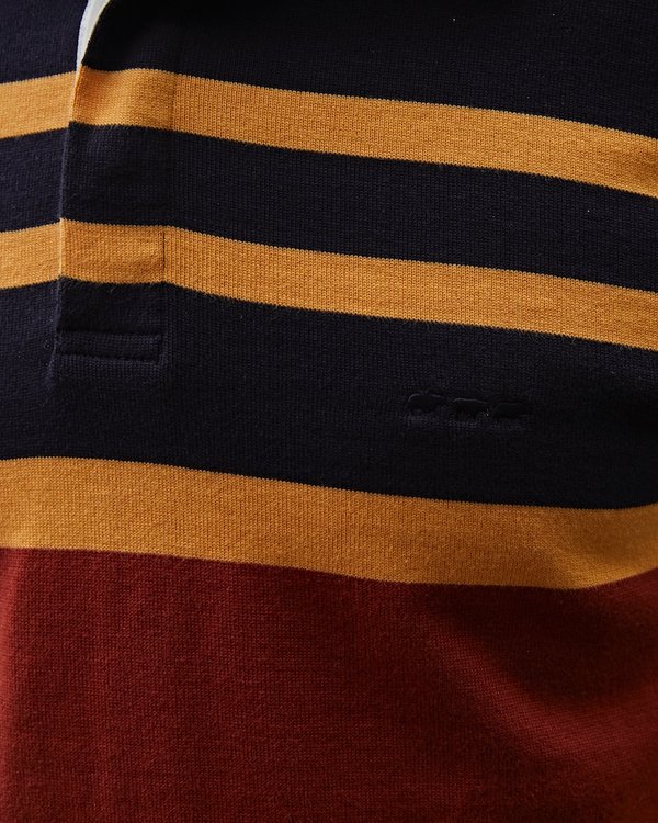 Pull à rayures tricolores esprit polo rugby en jersey bleu