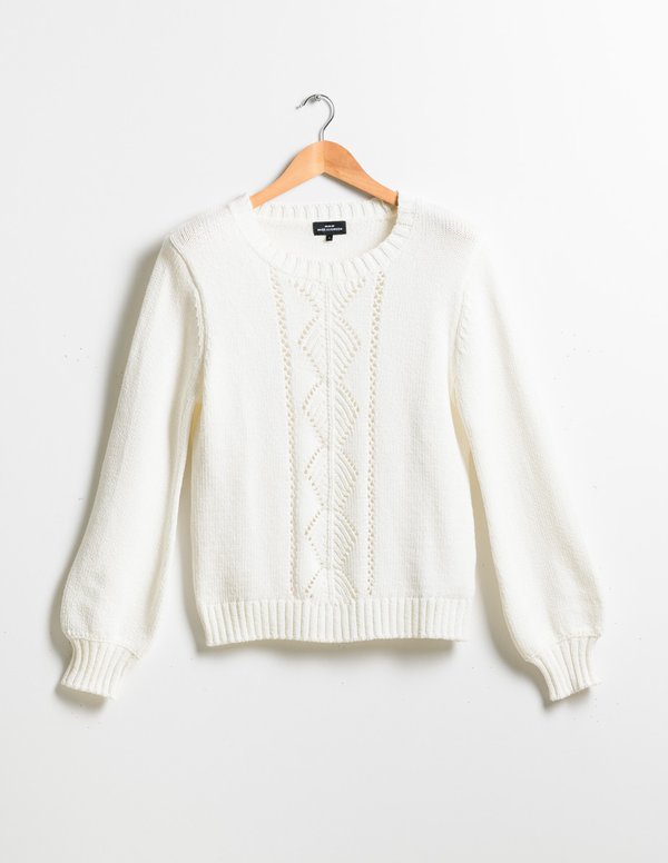 Pull maille fantaisie coton Standard 100 by OEKO-TEX® blanc Pull maille fantaisie coton Standard 100 by OEKO-TEX® blanc