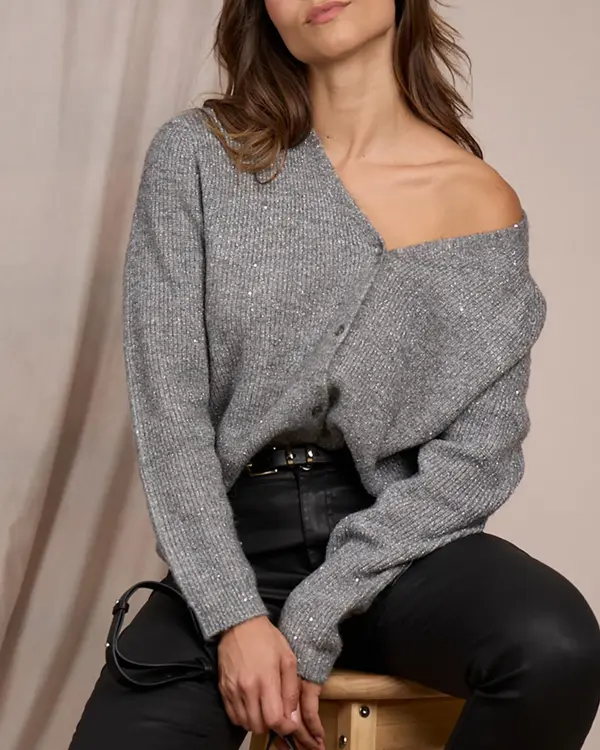 Cardigan détail lurex gris