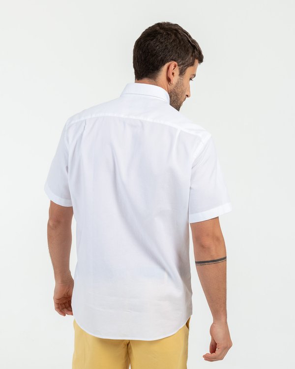 Chemise oxford à manches courtes unie en coton blanc