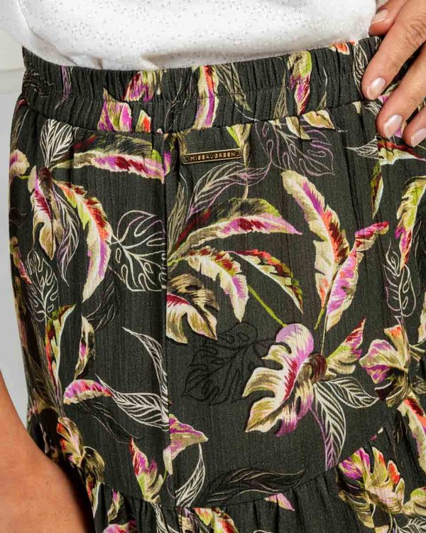Jupe longue imprimé feuillages en viscose vert