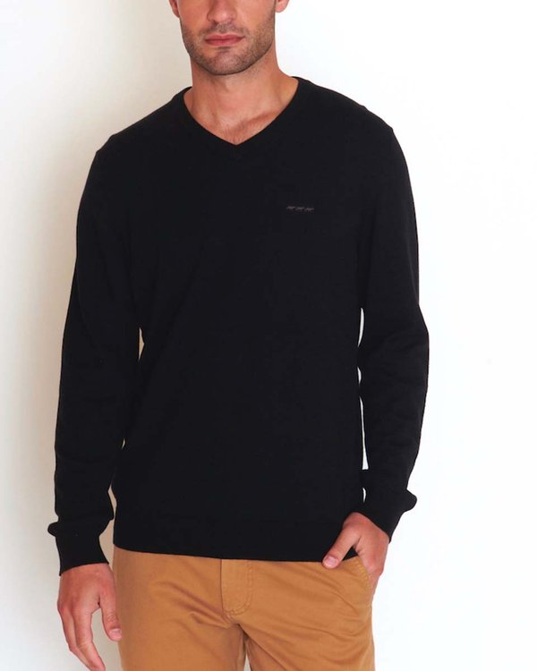 Pull Gabin regular manches longues uni col V coton cachemire noir Pull Gabin regular manches longues uni col V coton cachemire noir