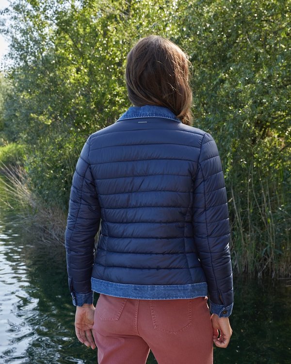 Doudoune manches longues bi-matière polyester recyclé bleu