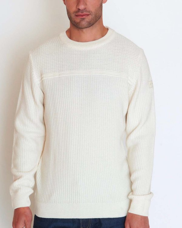 Pull jacquard à manches longues 50% Mérinos blanc Pull jacquard à manches longues 50% Mérinos blanc