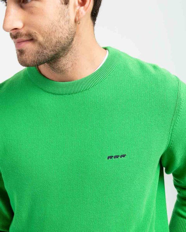 Pull uni Noah col rond en coton issu de l'agriculture biologique vert Pull uni Noah col rond en coton issu de l'agriculture biologique vert
