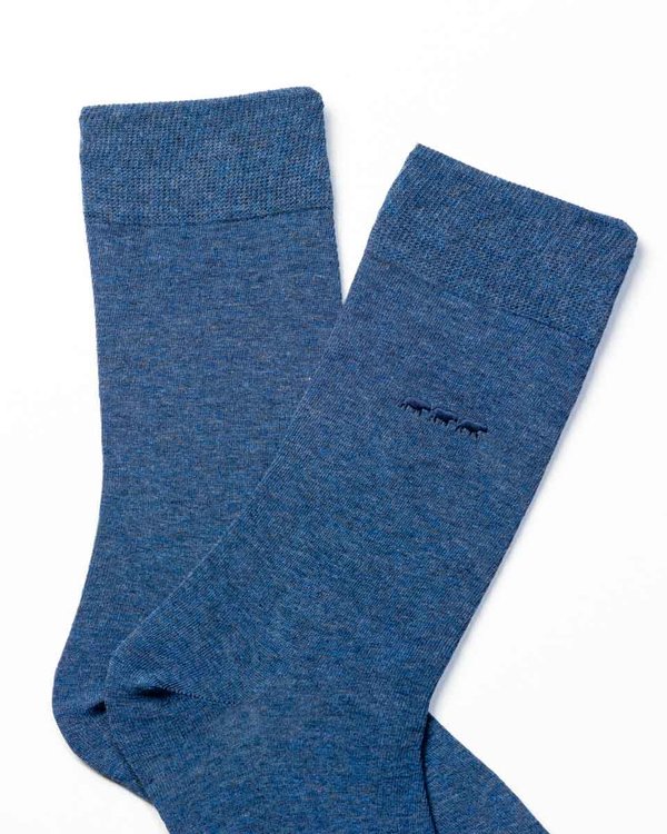 Chaussettes unies broderie 3 vaches bleu