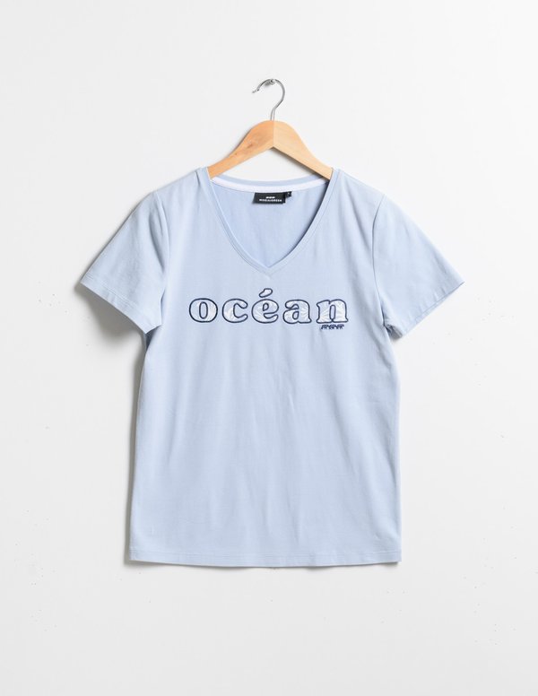 T-shirt à message coton issu de l'agriculture biologique bleu