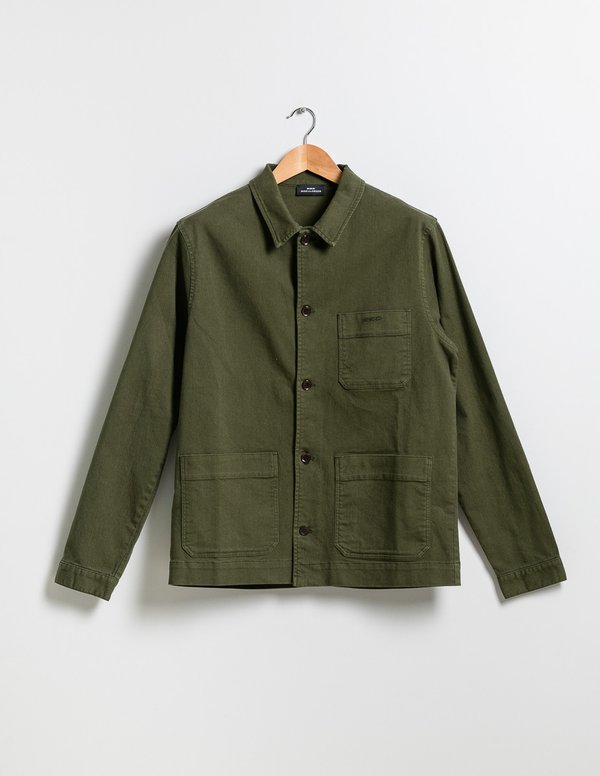 Veste peintre unie broderie 3 vaches en coton vert Veste peintre unie broderie 3 vaches en coton vert