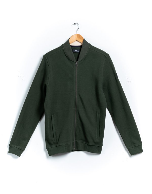 Sweat uni col teddy zip tricolore en coton vert