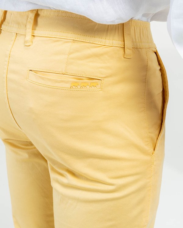 Pantalon chino Lucas uni taille élastique en coton jaune