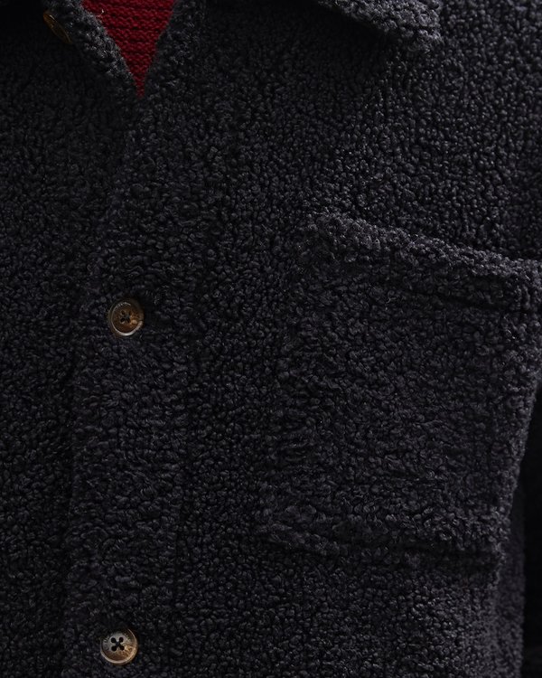 Veste en bouclette col chemise toucher doux bleu Veste en bouclette col chemise toucher doux bleu