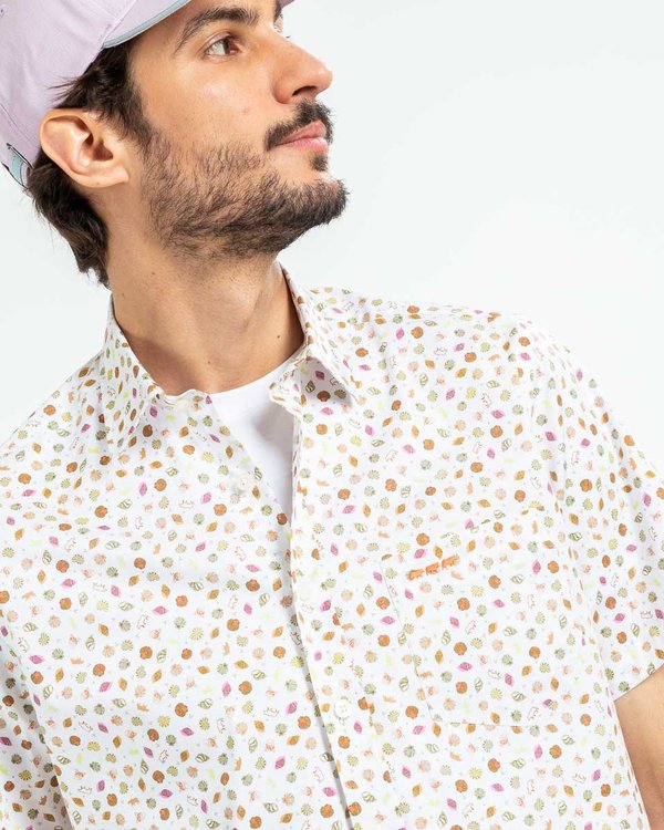 Chemise imprimée manches courtes regular fit en coton blanc