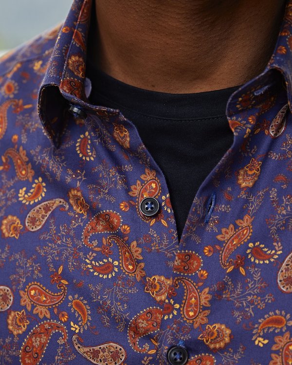Chemise modern fit à manches longues imprimé cachemire bleu Chemise modern fit à manches longues imprimé cachemire bleu