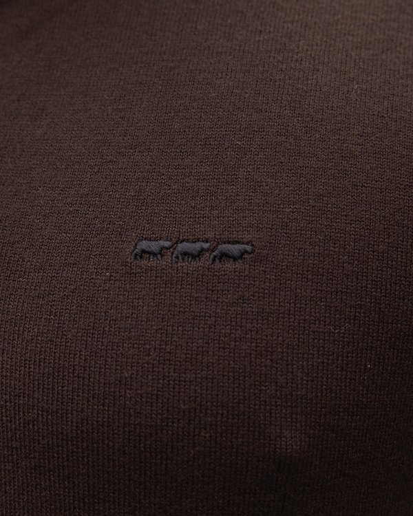 Pull uni avec col chemise imprimé broderie trois vaches en coton marron Pull uni avec col chemise imprimé broderie trois vaches en coton marron