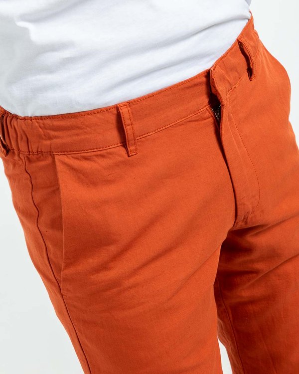 Pantalon chino uni coton et lin marron