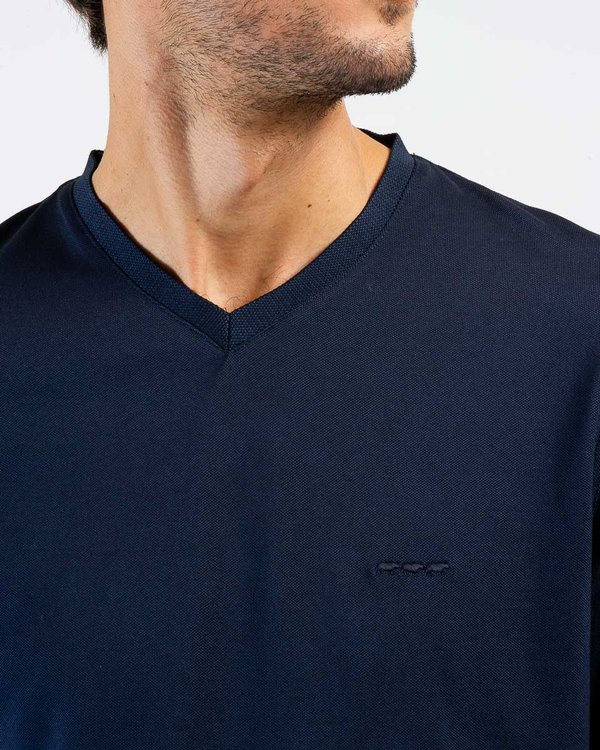 T-shirt col V uni à manches longues broderie trois vaches bleu T-shirt col V uni à manches longues broderie trois vaches bleu