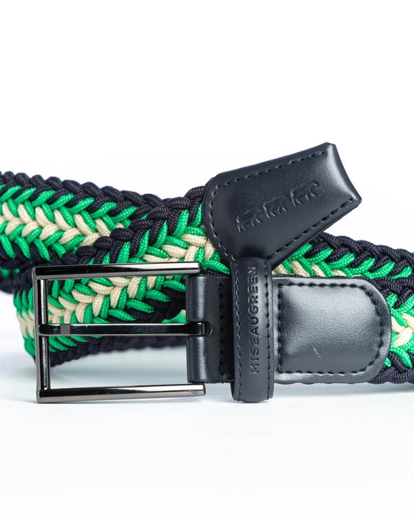 Ceinture tressée tricolore à boucle vert