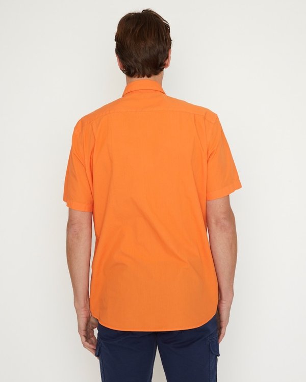 Chemise classique unie à manches courtes en coton orange