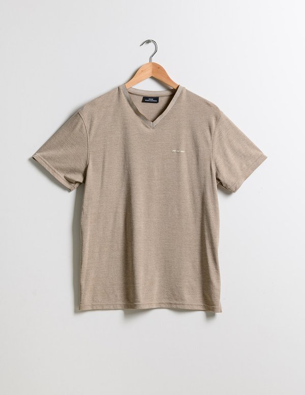 T-shirt col V uni regular fit Standard 100 by OEKO-TEX® beige