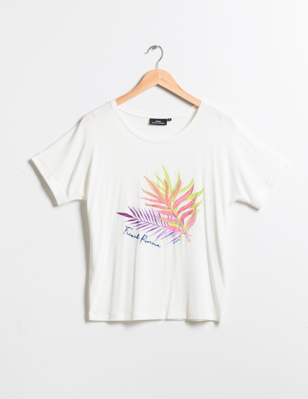 T-shirt manches courtes sérigraphie feuillages blanc T-shirt manches courtes sérigraphie feuillages blanc