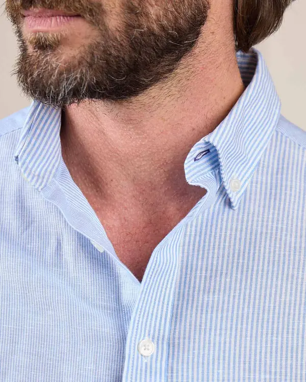 Chemise lin et coton bleu