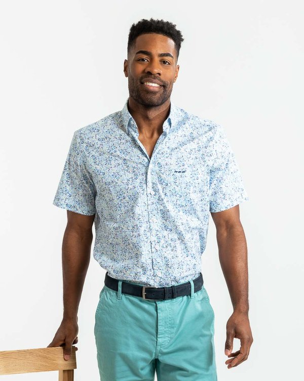 Chemise manches courtes imprimé fantaisie en coton blanc