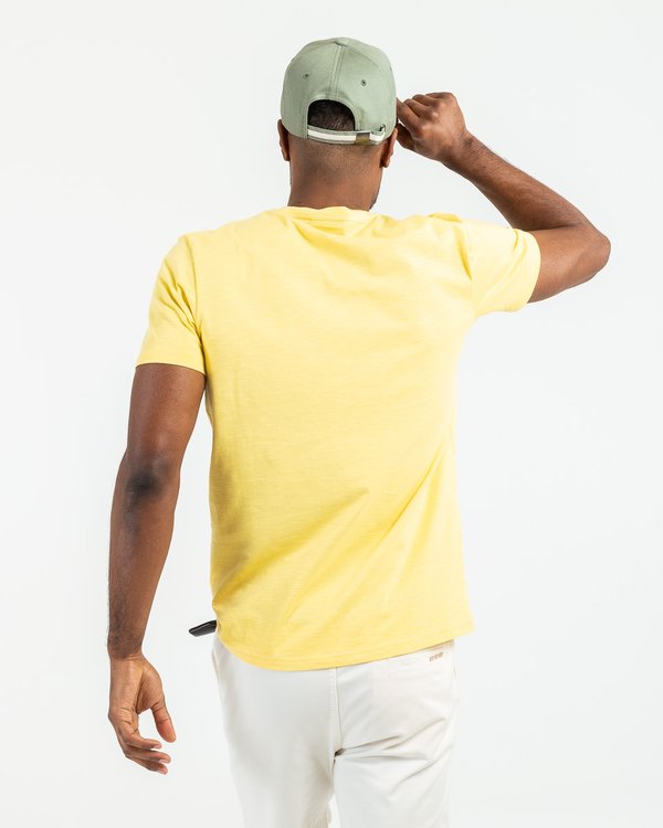 T-shirt uni manches courtes poche poitrine en coton jaune