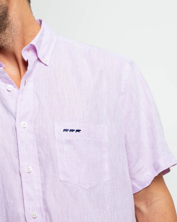 Chemise en lin regular fit unie à manches courtes Chemise en lin regular fit unie à manches courtes