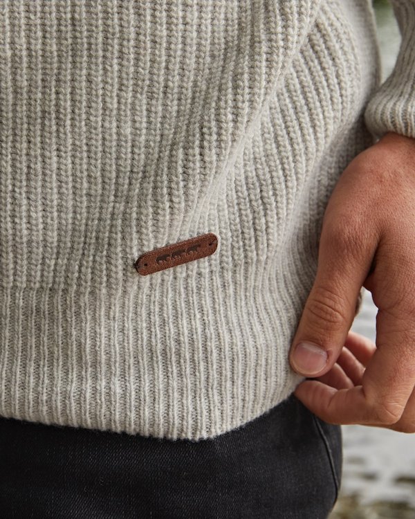 Pull à col rond uni manches longues casual chic en fil italien beige