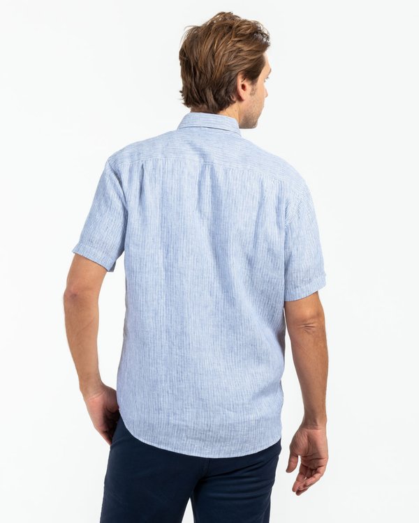 Chemise regular fit rayures verticales en lin bleu Chemise regular fit rayures verticales en lin bleu
