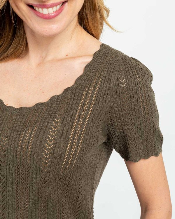 Pull manches courtes maille pointelle lin et coton vert Pull manches courtes maille pointelle lin et coton vert