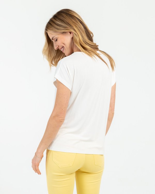 T-shirt uni manches courtes encolure carré blanc