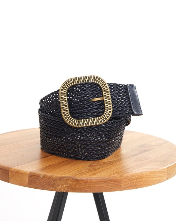 Ceinture tressée unie à boucle noir