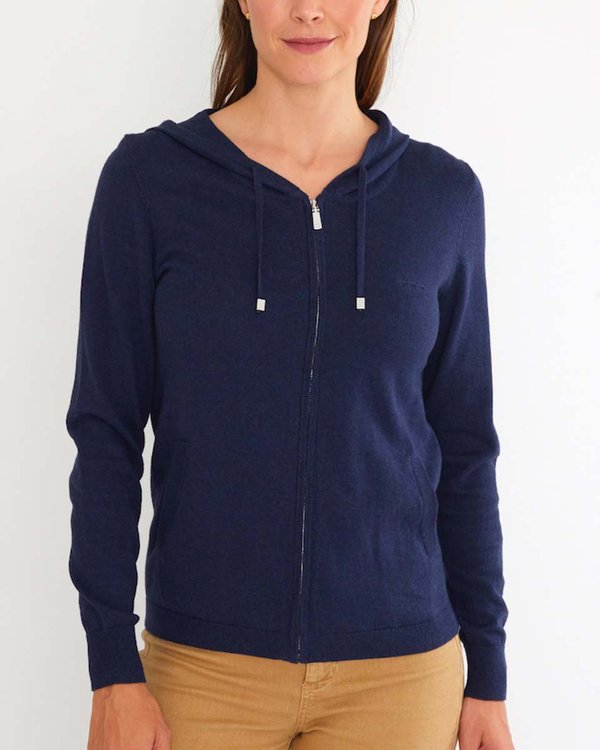 Cardigan à capuche confort en coton et cachemire bleu Cardigan à capuche confort en coton et cachemire bleu