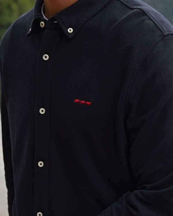 Chemise manches longues cintrée en coton piqué bleu Chemise manches longues cintrée en coton piqué bleu