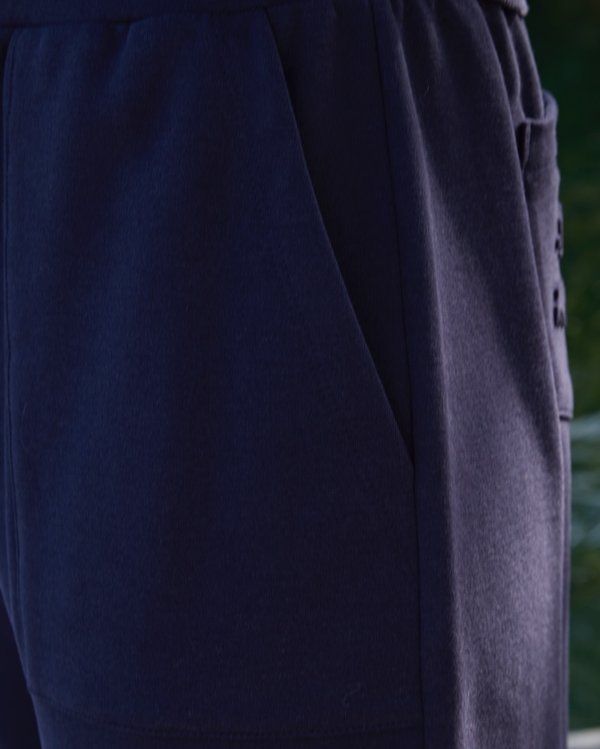 Pantalon 7/8 molletonné uni taille élastique bleu