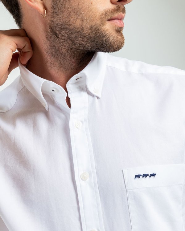 Chemise oxford à manches courtes unie en coton blanc