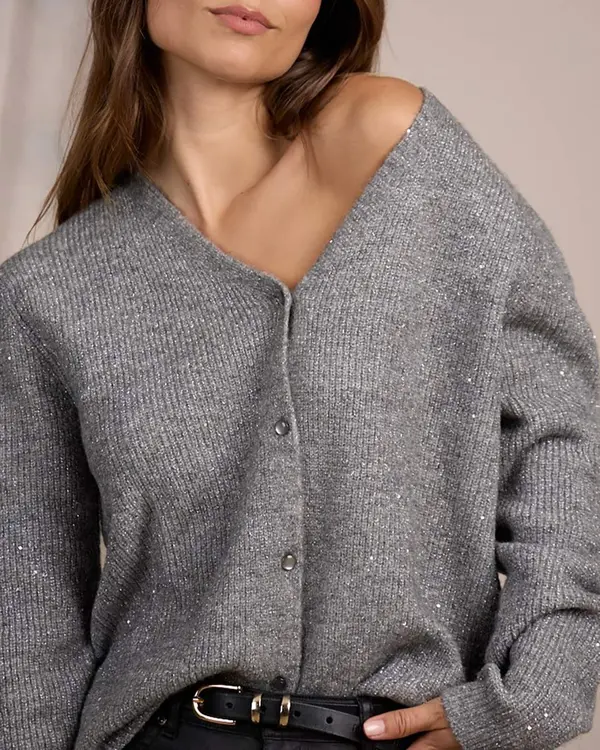 Cardigan détail lurex gris
