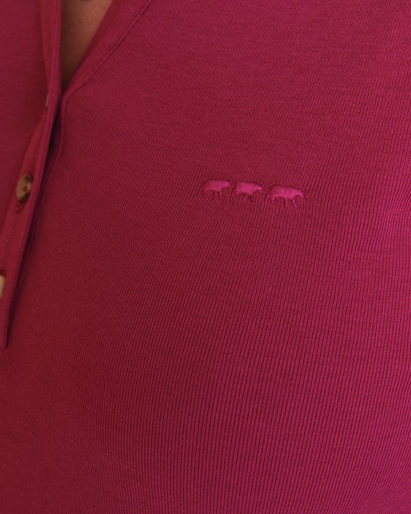 Polo à manches longues uni en coton rouge