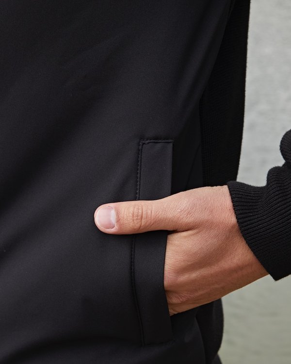 Cardigan manches longues col teddy bi-matière 100% Coton noir