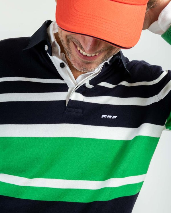 Pull rayé col polo coton issu de l'agriculture biologique vert