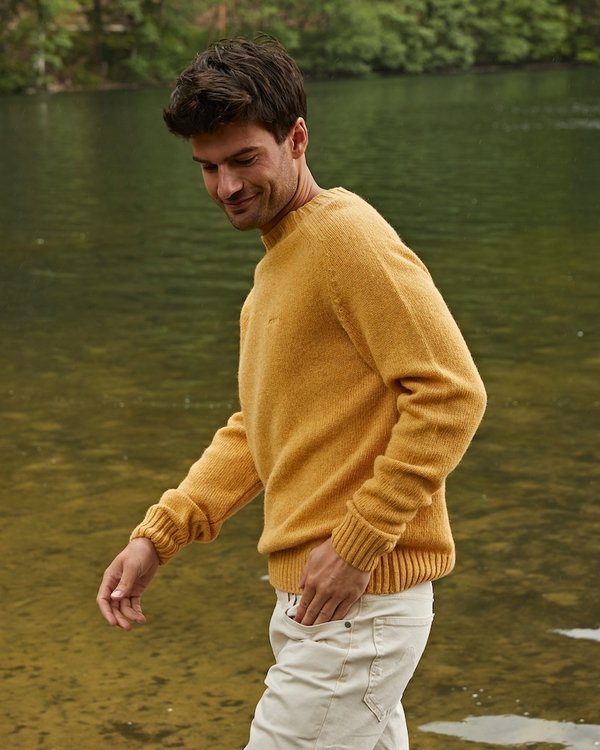 Pull tricot à manches raglan 100% laine vierge italienne jaune