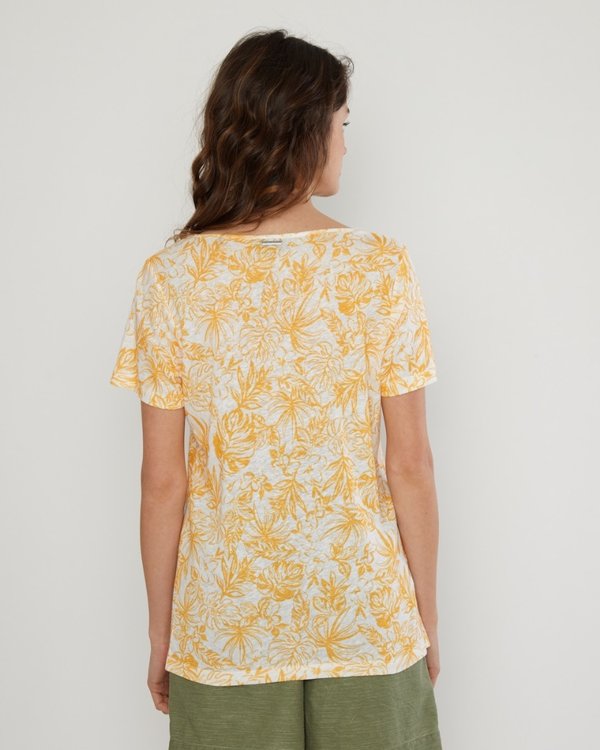 T-shirt manches courtes imprimé floral lin orange