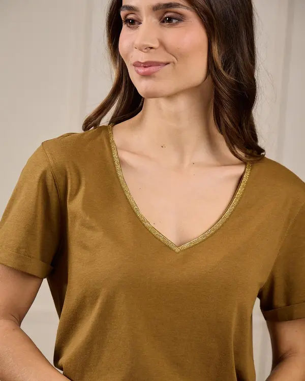 T-shirt col V beige